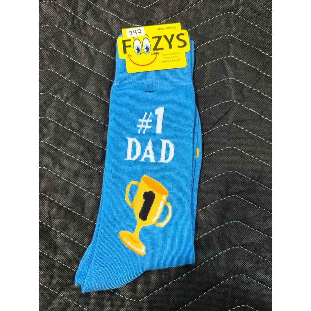 Foozys Crew Socks Men 10-13 Blue NWT #1 Dad Trophy Graphic Novelty FM-96
